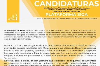 Candidaturas a subsídios, transporte e refeições escolares