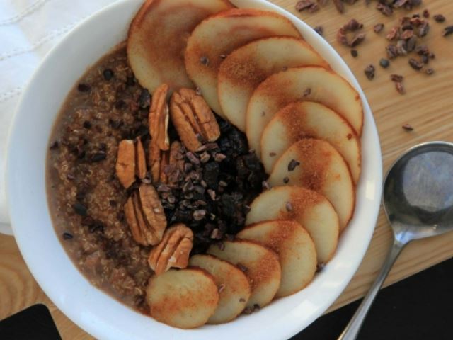 Receita saudável da semana - Papa de quinoa, pera e cacau