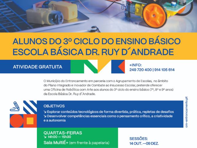 Ano letivo 2026/2027 | Oficina de Robótica com arte | Abertura de inscrições | Alunos do 3º ciclo | EBDRA